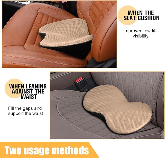 Car Seat Cushion, Memory Foam Sciatica & Lower Back Pain Relief Vehicle Chair Pillow for Driving, Breathable Automotive Seat Support Pad, Universal for SUV Sedan Truck (Beige)