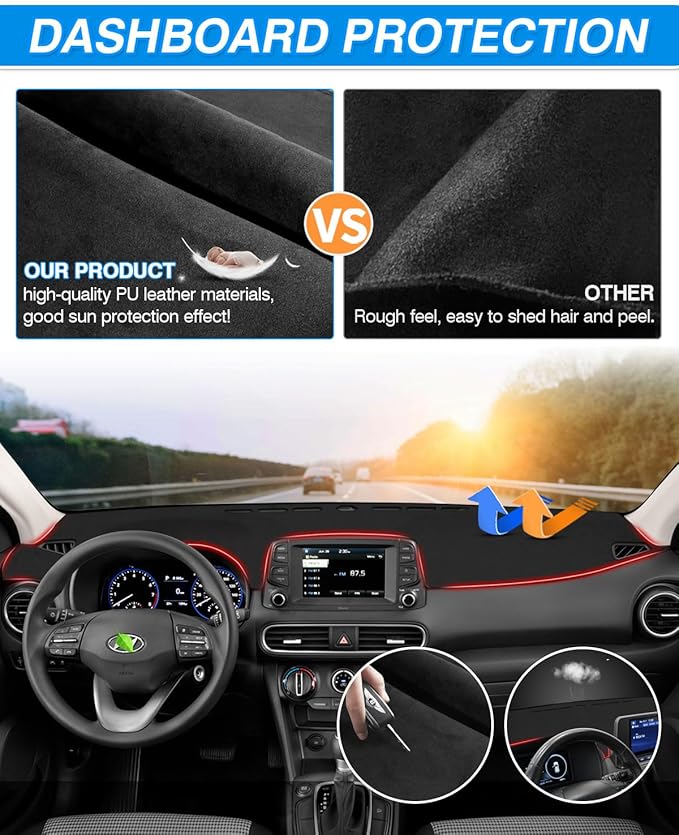 CARTIST Dash Cover Fits for 2018-2021 2022 2023 Hyundai Kona (No HUD) Dashboard Cover Mat Non-Slip Pad Carpet Anti-Glare