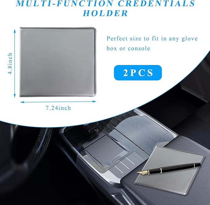 Kewucn 2 PCS Car Registration Insurance Holder, Essential Auto Card Glove Box Organizer, Vehicle Interior Accessories Perfect for Most Car, Truck, SUV (10.55''×4.8'', Gray)