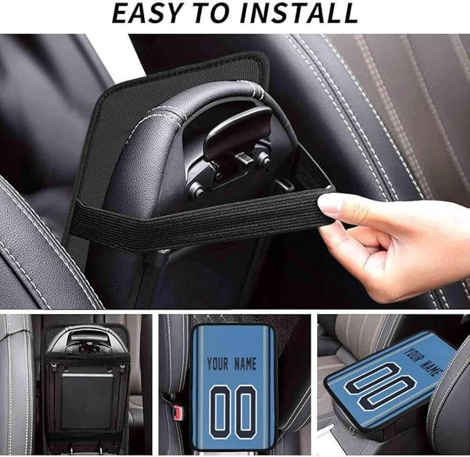 Custom Car Armrest Cover,Add Personalized Name and Number As Gifts for Loyal Football Fans,American Football Auto Center Console Pad Car handrail Box Cushion,Fit for Most Car Seat Box Cover Protector
