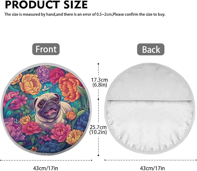 Pug Dog Peony Flower Pattern 17x17 inch Steering Wheel Sun Shade Cover Fit Most SUV Truck Car Van Universal Block UV Rays Car Rudder Visor Vehicle Steering Wheel Protector