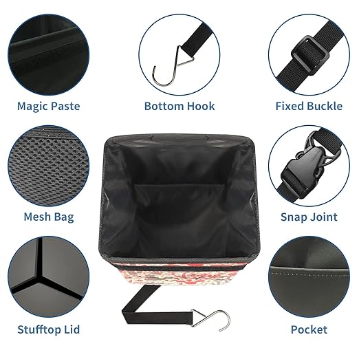GVGHIDZ Car Trash Can – Lightweight and Portable with Durable Water-Resistant Coating, No Installation Required, Practical and Ample Capacity,Car Accessories Interior Car Organizer. Cactus