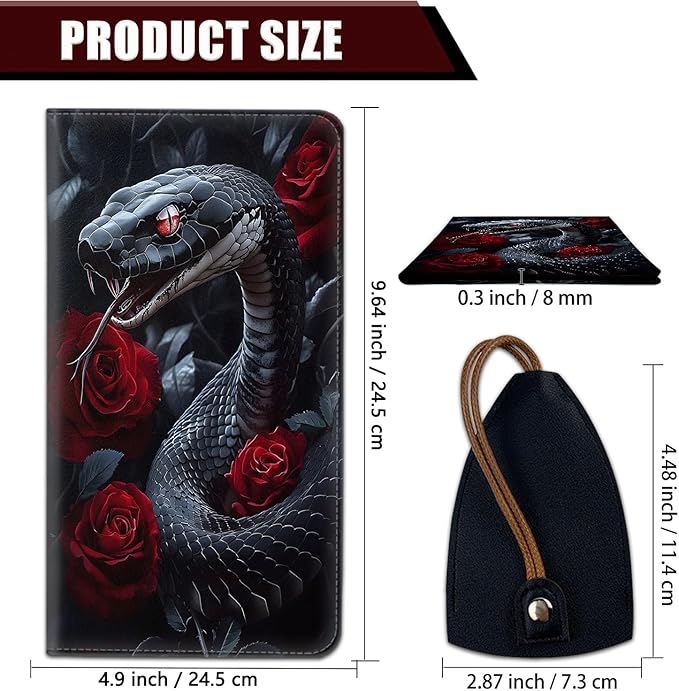 Car Document Holder with Magnetic Shut, Car Registration and Insurance Card Holder, Vehicle Glove Box Organizer Documents, Driver License, Auto Paperwork Organizer Wallet, Black Snake In The Red Rose