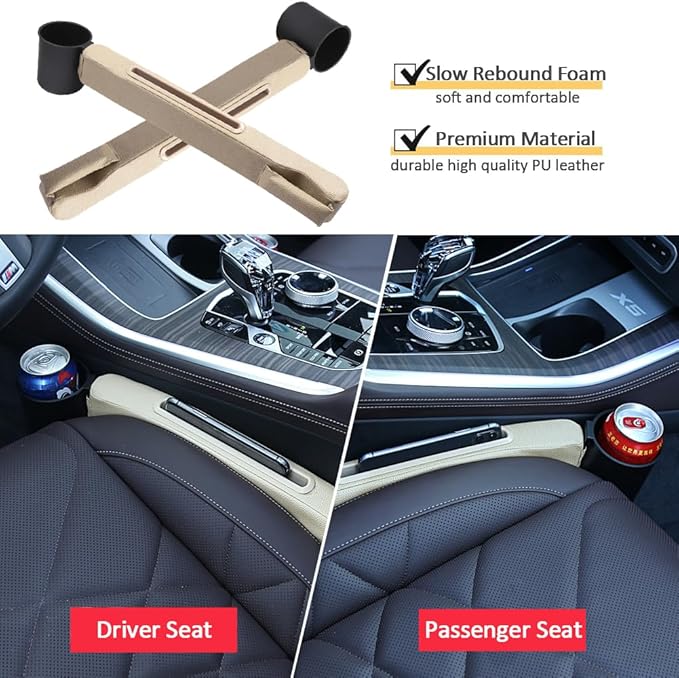 DURASIKO Advanced 3in1 Car Seat Gap Filler with Pocket Organizer and Removable Cupholder,Console Side Pocket Organizer,Car Seat Gap Pad for Cellphone Coin Key,Stopper and Blocker,PU Leather,2 Packs