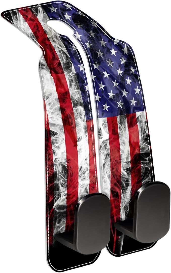 AEWNUNK Car Headrest Purse Hanger Vintage National America Flag 1 Pack Bag Purse Holder for Car Premium Leather Double Metal Hook for Handbags, Grocery Bags and Phones
