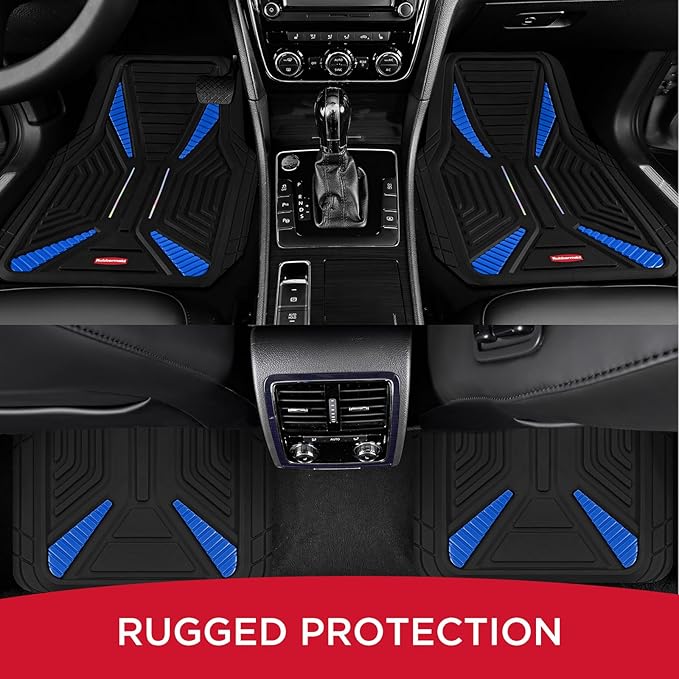 Rubbermaid Car Mat Full Set, Universal Trim-to-Fit Heavy-Duty Car Floor Mats – 4-Piece Set for All Weather Protection – Durable Rubber Mat for Cars, Trucks, SUVs & Vans-Blue