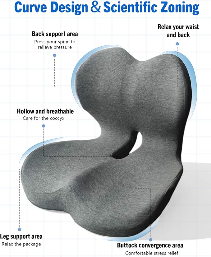 Upgraded Seat Cushion Premium Ergonomic Memory Foam, Lumbar Support Pillow for Office Chair, Memory Foam Car Seat Cushion with L-Shaped Ergonomic Design for Car, Truck, Desk, Chairs, Office Seat