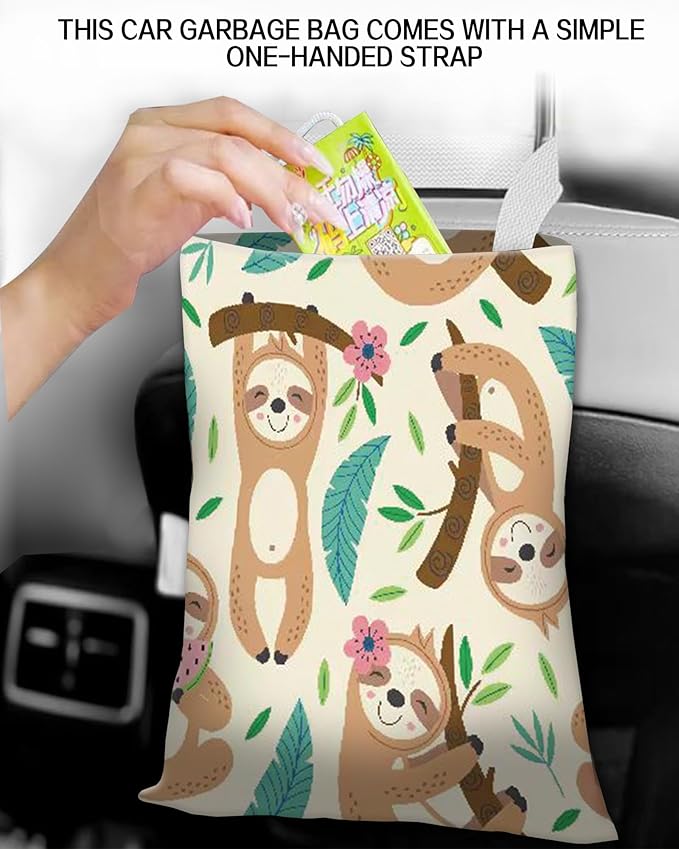 ANKVRP Car Garbage Can, Hanging Car Trash Can Bag for Back Seat Organizer, Cute Sloth
