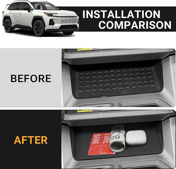 Center Console spot Below Tray Fit for Toyota RAV4 2026 Accessories,XSE GR Sport Hybrid Limited XLE Woodland,Silicone Anti Slip Storage Mat