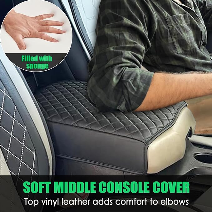 Center Console Cover for Toyota Tundra 2007-2013 & Sequoia 2008-2022, PU Leather Middle Console Cushion Thick Pad Armrest Cover for Toyota Tundra Sequoia Interior Accessories