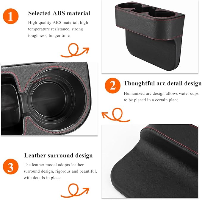 Car Cup Holder Gap Filler Organizer, Multifunctional Auto Front Console Gap Filler with Cup Holder, Leather Extra Cup Holder Storage Box for Car Truck SUV, Car Accessories (Black)