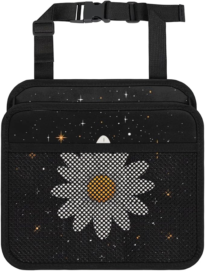 Vintage White Daisy Car Backseat Organizer PU Leather Black Truck Back Seat Trash Bag Universal Hanging Storage Box Travel Accessories Foldable