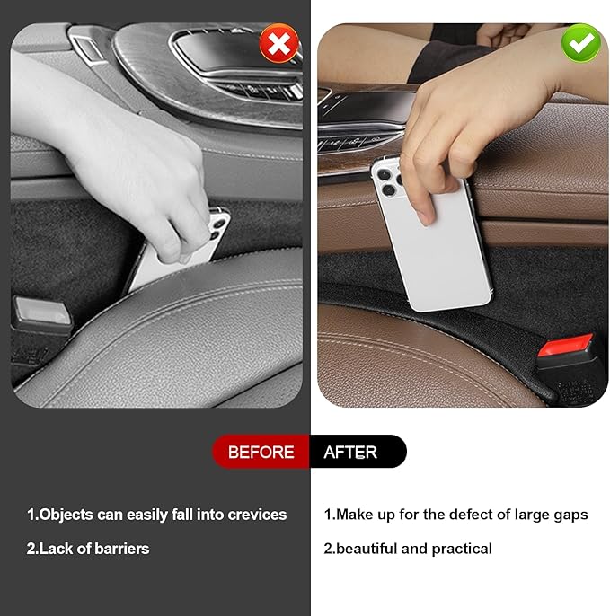 2 Pack Car Seat Gap Filler Car Seat Gap Interior Universal Fit PU Leather Car Seat Gap Plug for Filling Gaps Between Seats and Consoles Stop Things from Dropping
