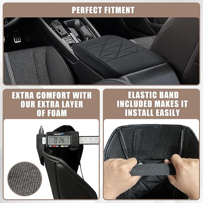Muslogy for Accord 2026 2025 2024 2023 Center Console Cover Armrest Pad Vegan Leather Extra Soft Armrest Lid Protector Compatible with Honda Accord LX EX Sport Hybrid EX-L Sport-L Touring (V2 Black)