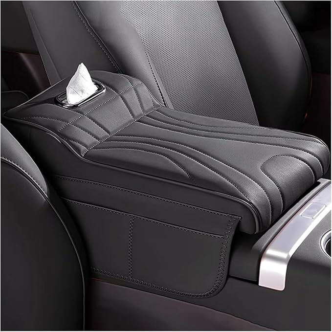 Car Center Console Cover for Honda Pilot 2023 2024 2025, Memory Foam Arm Rest Cushion Pad Waterproof Non-Slip Universal Interior Accessories with Pocket and Tissue Box,Black