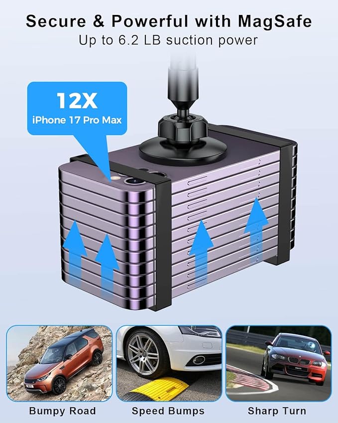 SUPERONE for MagSafe Car Cup Holder Phone Mount, [20 Strongest Magnets] Adjustable Gooseneck Cup Phone Holder for Car Compatible with iPhone 17 16 15 14 13 12 Series MagSafe Case & All Phone