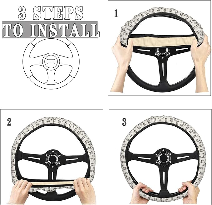 FeHuew Watch Clocks Pattern Steering Wheel Cover for Women, Girls 15 inch Universal Auto Car Anti Slip Wrap Steering Wheel Covers Fit for Vehicles, Truck, SUV