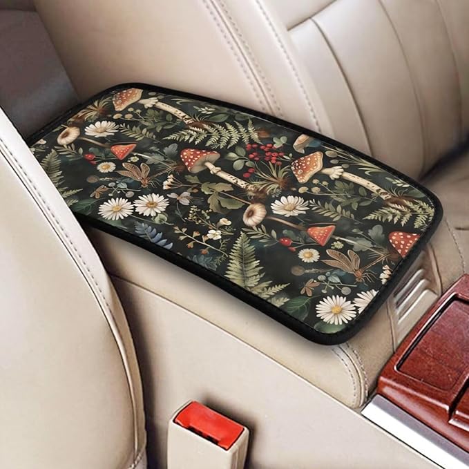 Center Console Armrest Cover Hippie Cute Green Soft Arm Rest Console Protector Leaf Floral Daisy Car Accessories Mhsoroom Print Arm Rest Cover Scratch Resistant Cushion