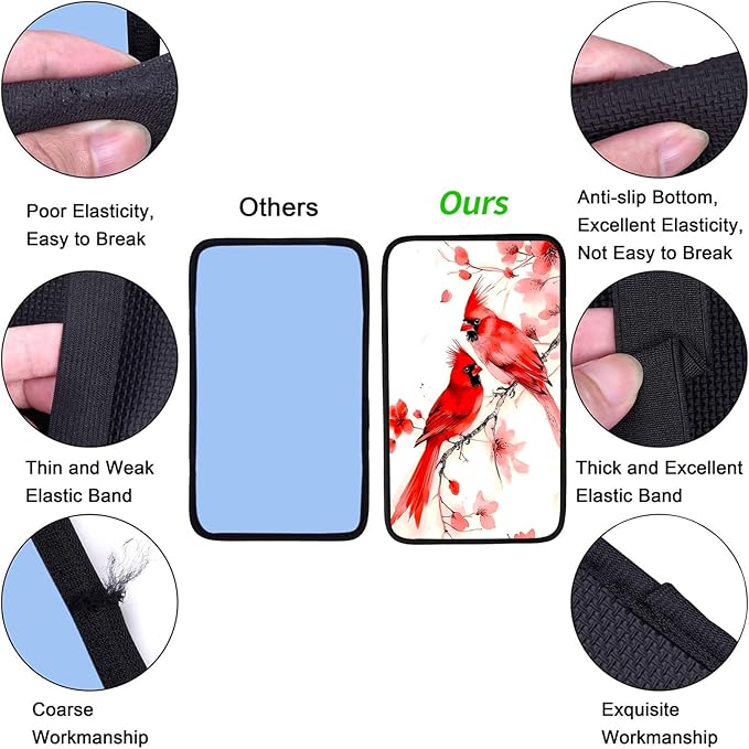 JANENFNA Car Armrest Cover Pads Universal Fashion Cute Auto Center Console Armrest Cover Pad with 2PCS Car Coasters Soft Waterproof Car Armrest Seat Protector for Women,Cute Cardinal Bird