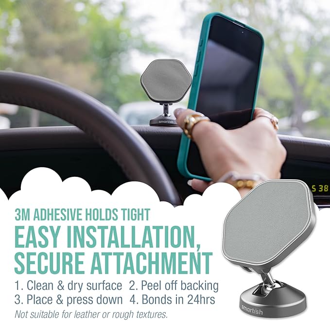 Smartish® MagSafe Mountaineer Car Mount - Compatible w/Apple iPhone 17/16/15/14/13 - Magnetic Stick on Adhesive Phone Holder - Extra Strength Magnet for Apple Accessories - Drive Me Grayzy