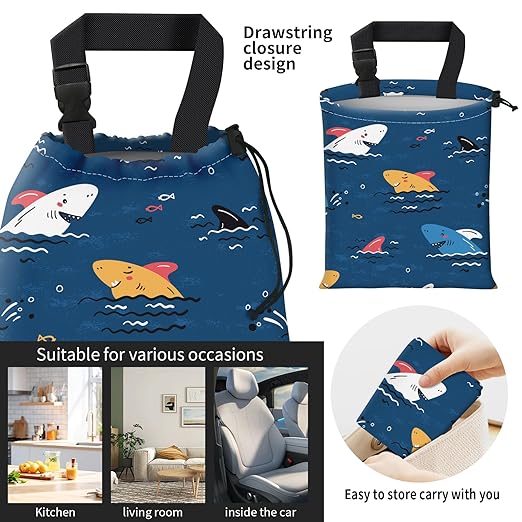 AFYEWKC Car Trash Bag Large Hanging Can for Back of Seat, Cute Waterproof Car Garbage Bag for Vehicle, Travelling, Outdoor Cute Cartoon Blue Shark