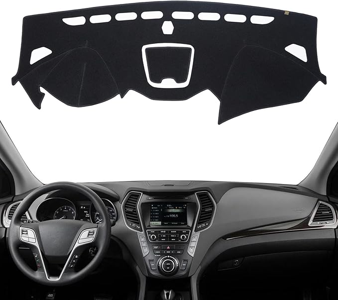 KEYOOG Dashboard Cover Dash Mat Fit for Hy-undai 2018-2013 Santa Fe,Santa Fe Sport (Without HUD Models),Car Dash Board Mat Anti-Glare Carpet,Non-Slip Pad Sunshield Protector (Black)