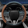 Mihecor Steering Wheel Cover Standard Size 14.5-15 inch, Non-Slip Car Wheel Cover Protector, Breathable Microfiber Leather, Black and Ochre Brown