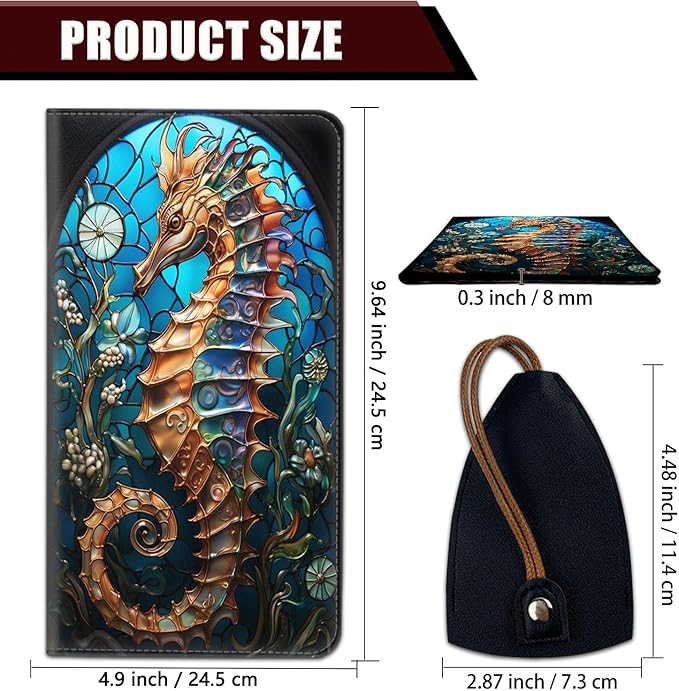 Car Registration and Insurance Holder, PU Leather Auto Document Holder for Men&Women, Vehicle Glove Box Compartment Organizer with Magnetic Shut for Driver's License, Vintage Seahorse Pattern