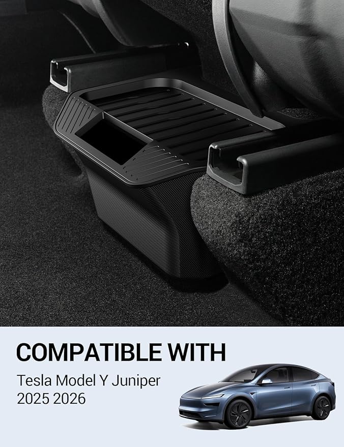 Motrobe 2026 Tesla Model Y Juniper Trash Can Rear Center Console Organizer Backseat Storage Box with Anti-Slip Lid Garbage Can Model Y Juniper Accessories(Standard/Premium/Performance 2025/2026)