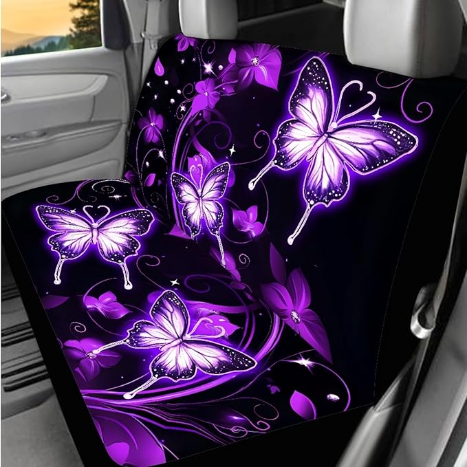 Dngkaoje Purple Butterfly Car Seat Cover Set Cute Butterflies Automotive Interior Accessories Full Set 13 Pcs Galaxy Butterfly Garbage Cans Organizer,Universal Steering Wheel Cover Armrest Pad