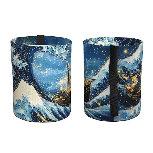 Ocean Wave Starry Night Car Trash Can Garbage Cans Foldable,Cute Hanging Car Organizer and Storage Bag Leak Proof, Auto Back Seat Trash Bin Universal for Truck, SUV, Outdoor Travel