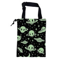 KXWQTRDD Car Trash Bag Abstract Green Aliens and UFO Leak-Proof Car Garbage Bag with Drawstring Foldable Canvas Trash Bin with Adjustable Buckle for Car Accessories