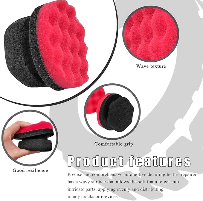 2 PCS Tire Dressing Applicator Pads, Reusable Hex Grip Tire Shine Applicator Polishing Sponge Pads, Wheel Tire Shine Detailing Foam for Most Vehicles, Car Accessories (Red, 4.33")
