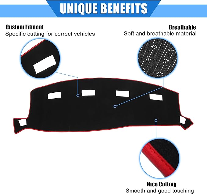 Car Dashboard Cover Compatible for Dodge for Ram 2002-2005, Protective Polyester Red Center Console Interior Trim Dash Cover Mat Pad