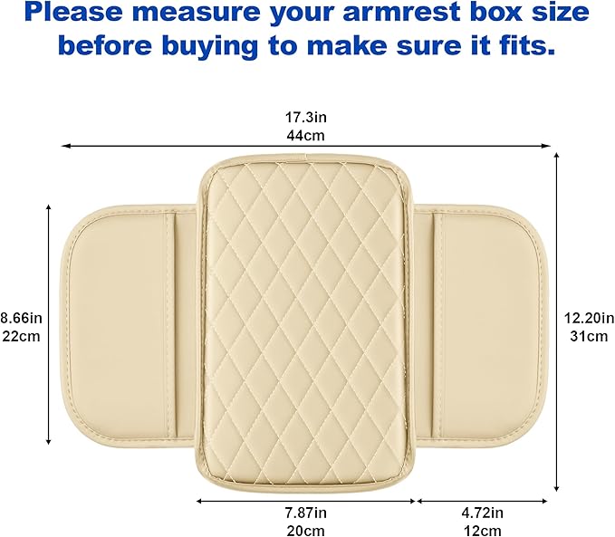 Center Console Cover Compatible with Chevrolet/Chevy Trailblazer Leather Car Armrest Cover with Storage Pockets.,Anti-Scratch Auto Armrest Pad Accessory （Beige