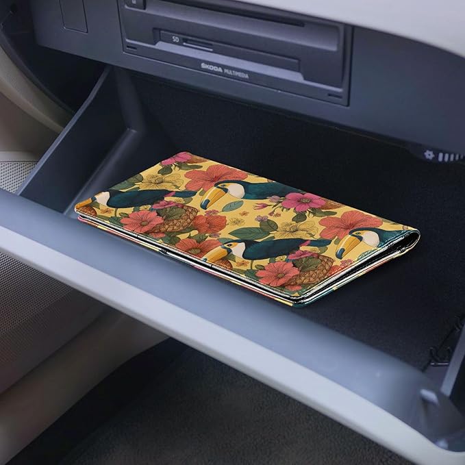 ALAZA Flower Basket Toucan Pattern Car Registration and Insurance Card Holder Vehicle Glove Box Car Organizer Driver License Documents Holder Waller Case Organizers