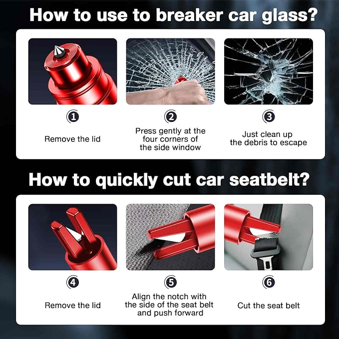 MOTORBUDDY Car Window Breaker Tool, 2-in-1 Window Breaker Seatbelt Cutter, Emergency Glass Breaker and Auto Escape Tool，Car Accessories for Women