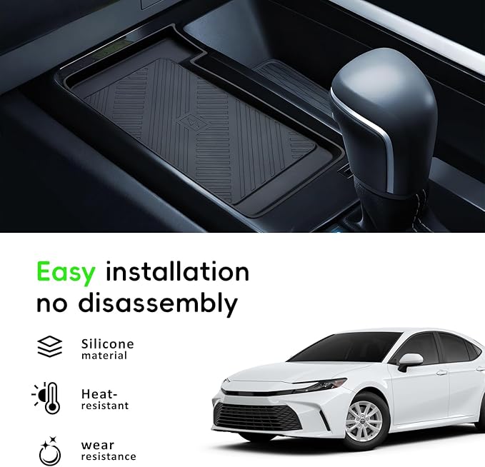 Auovo Wireless Charging Mat Compatible with 2025 2026 Toyota Camry Accessories Center Control Liner Anti-Slip Silicone Interior(Black Version 2)