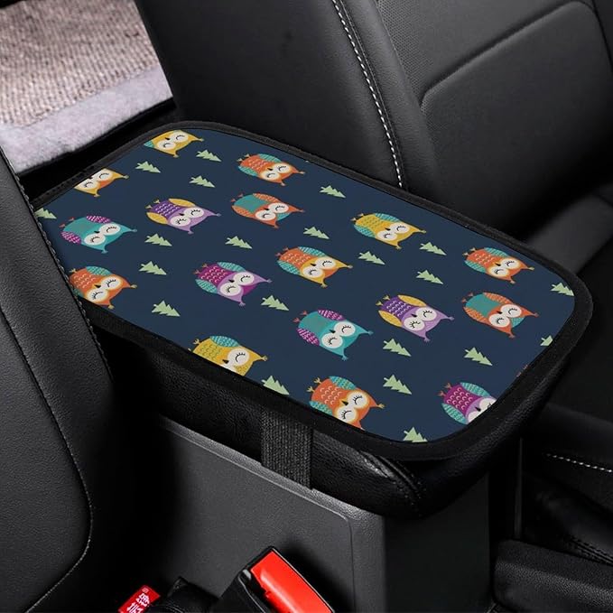 Vehicle Center Console Armrest Cover Pad Owl, Soft Comfort Cushion, Universal Fit for Car, Elegant Design Car Armrest Cover, Waterproof