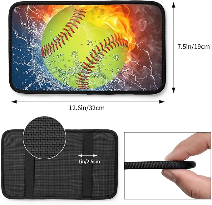 Fire Softball Auto Center Console Armrest Cover Pad, Universal Fit Waterproof Comfort Car Armrest Cushion for Most Vehicle SUV Truck