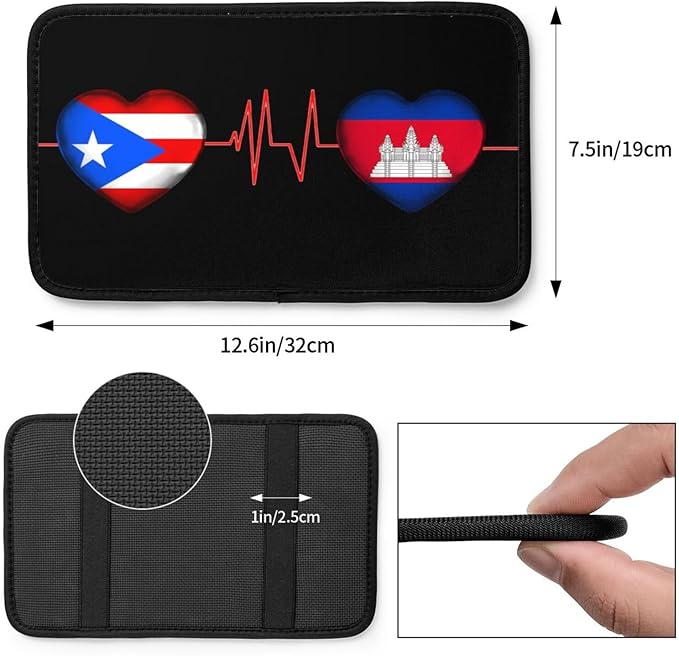 Auto Center Console Pad Puerto Rico Porto Rico Puerto Rican and Cambodian Flag Be of one Mind Car Armrest Cover Armrest Seat Handrail Box Cover Cushion Universal Decoration Protector Accessories