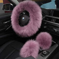 3Pcs Set Fashion Fluffy Fuzzy Wool Fur Soft Car Steering Wheel Cover with Handbrake Cover & Gear Shift Cover for Women/Girls/Ladies Auto Long Wool Accessories