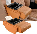AHFBF Multifunctional Pu Leather Car Armrest Box Mat, Armrest Box Pad for Car, Leather Car Armrest Box Pad with Cup Holders, Car Armrest Box Mat, 5-in-1 Car Center Console Cover (Orange)