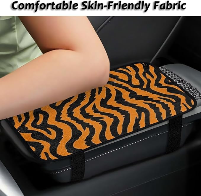 Bulopur Tiger Print Arm Rest Cover Car Flannel Center Console Cover Easy to Install Car Decor Accessories Auto Armrest Console Cover Protector for Most Vehicle, SUV, Truck, Car