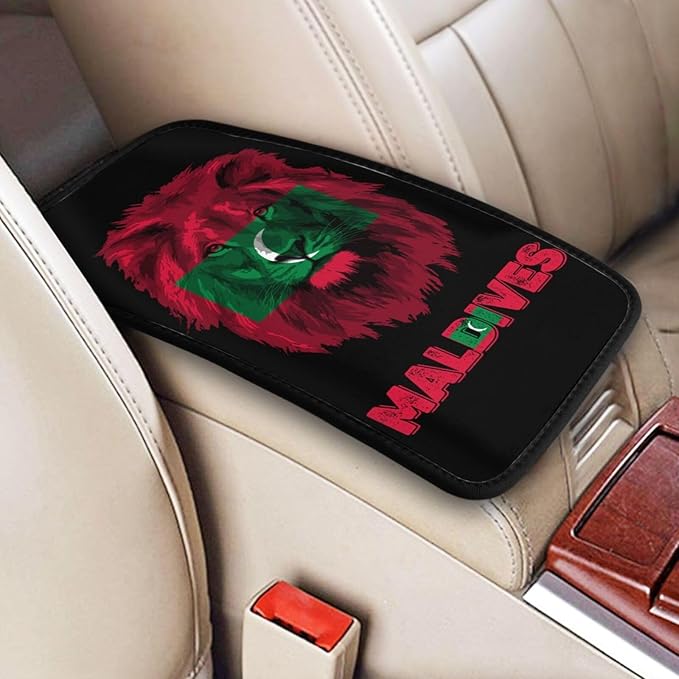 Vintage Maldives Maldivian Flag Lion Head Auto Center Console Armrest Cover Car Handrail Box Cushion Pad Mat Universal Fit Most Vehicle Sedan Truck SUV Soft Comfort Decor Accessories