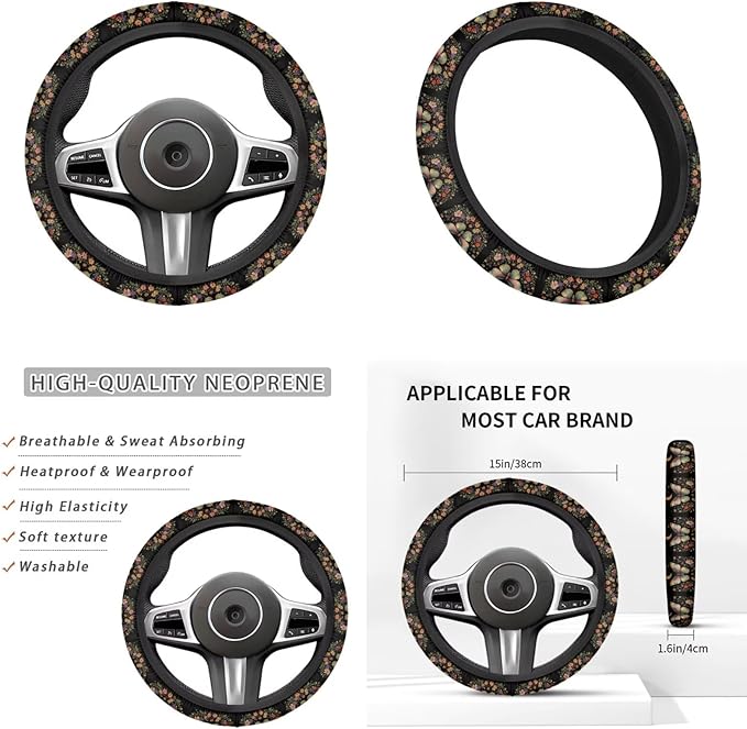6pcs Butterfly Steering Wheel Cover Women Flower Moon Car Interior Accessories Cup Holder,Handbrake Gear Cover Auto Decor Protector for Car Truck SUV
