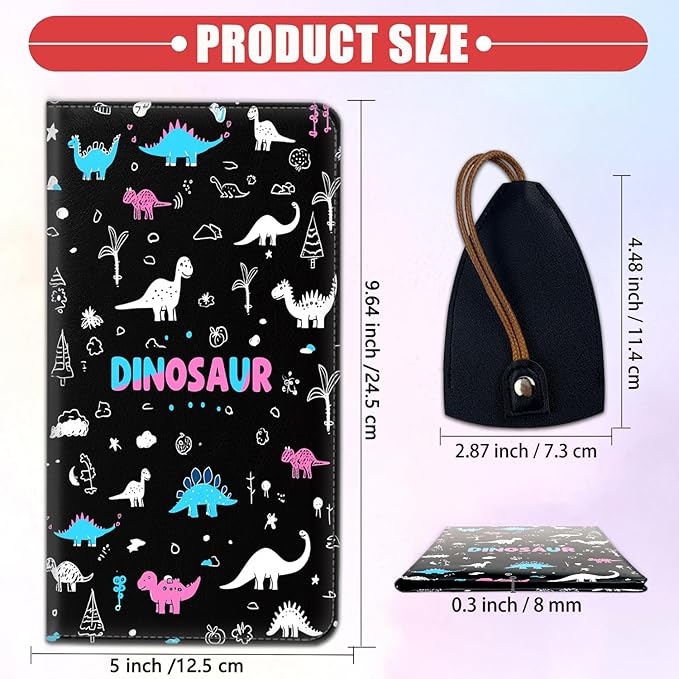 Car Registration Holder, Waterproof PU Leather Vehicle Card Document Glove Box Organizer, Women Interior Auto Accessories Case for Cards, Driver License Car Insurance Holder, Cartoon Dinosaur Pattern