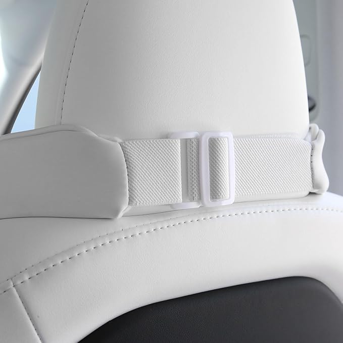 Dapucarin Car Headrest Memory Foam Neck Pillow for Driving with Leather Cover Soft Comfortable Seat Head Pillow Cushion for Most Cars SUV Sedan Home Office, White, 2PC