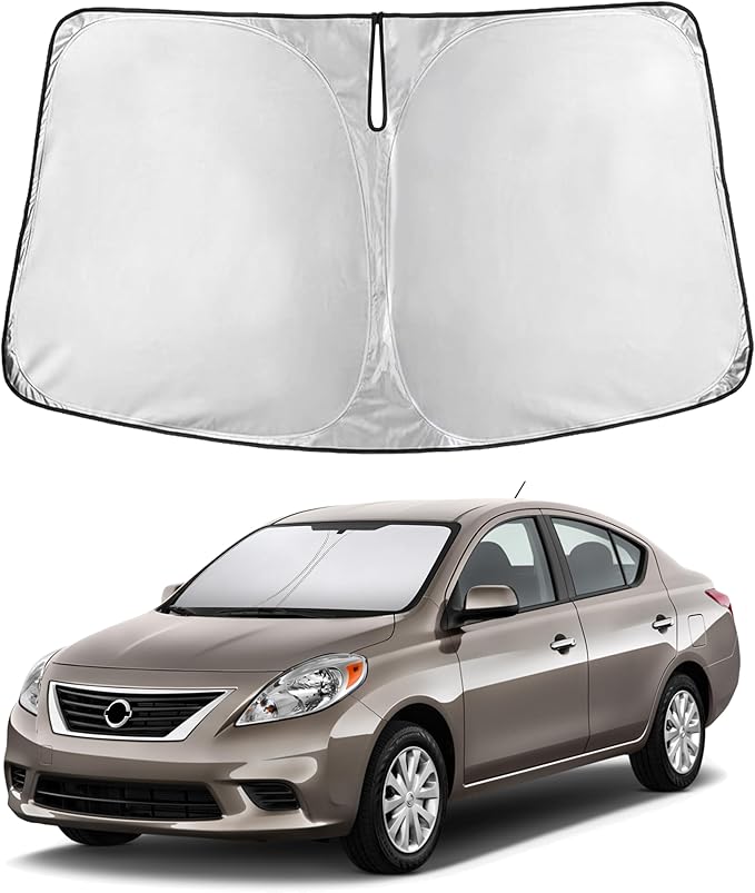 EcoNour Windshield Sun Shade Compatible for Nissan Versa 2012-2019 Front Window Sunshade Foldable Sun Visor UV & Heat Blocking Protection