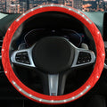 Diamond Steering Wheel Cover，with Bling Crystal Rhinestone, Delicate and Anti-Slip Sparkly Steering Wheel Cover ，Adaptable to 14.5-15 inches Car Wheel Protector for Women Girl，Car Accessories, Red